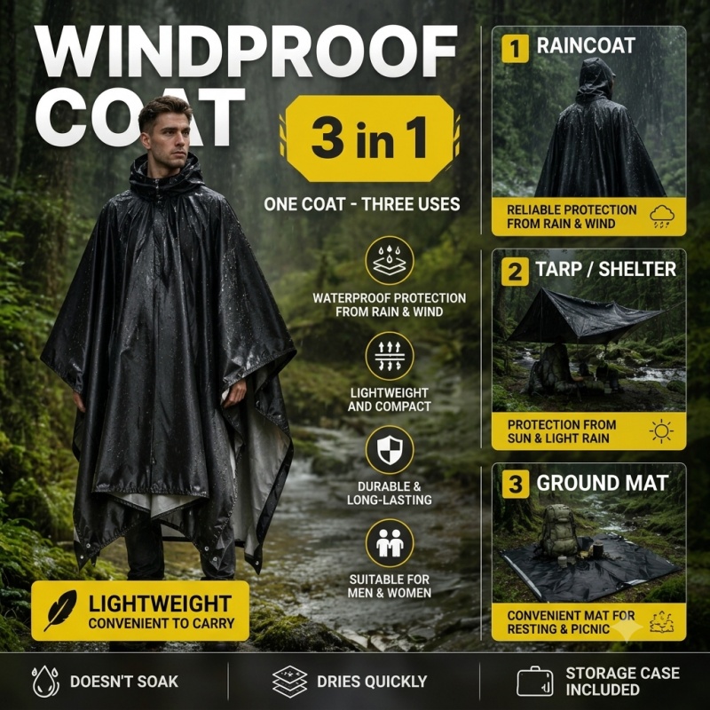 Cycling Rain Jacket Commute - Regenponcho mit Kapuze für Erwachsene, wasserdicht,